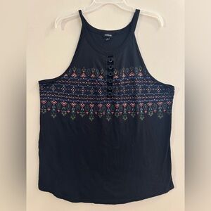 Torrid Navy Tank Top with Colorful Embroidery